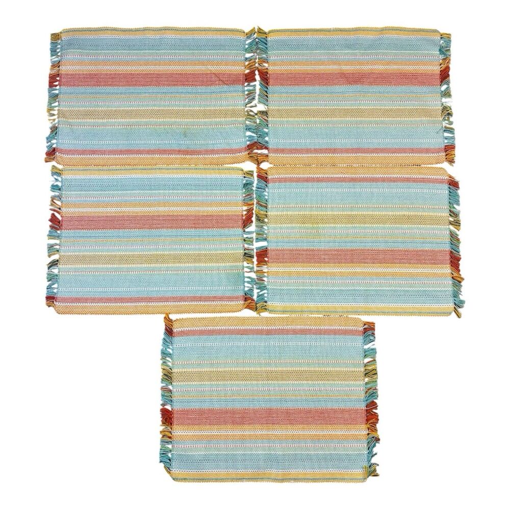 5 Food Network Placemats Woven Multicolor Stripe w/ Fringed Cotton Kohls 17"x14"